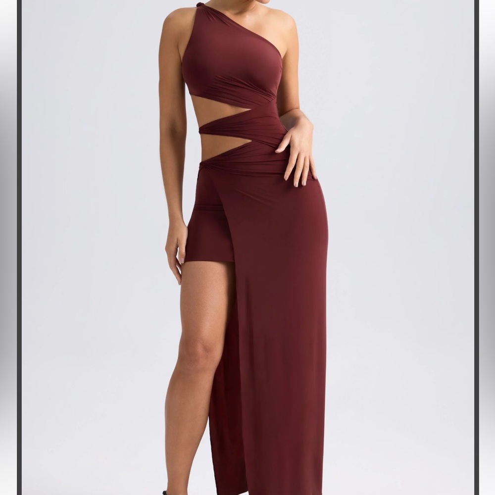 Oh Polly Sarjena One Shoulder Dress in Brown